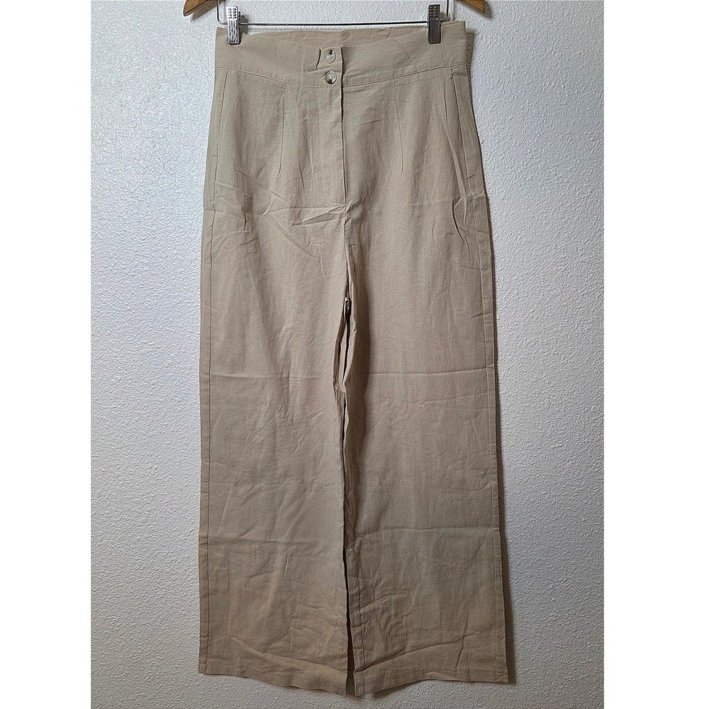 NWT High Rise Wide Leg Cotton Pants Large Beige Minimalist‎ Coastal Chic